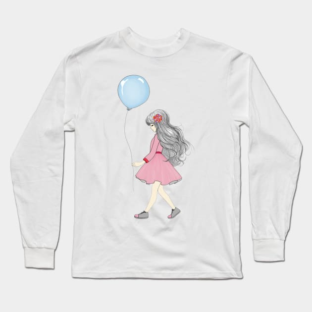 Girl with balloon Long Sleeve T-Shirt by ADERIUM